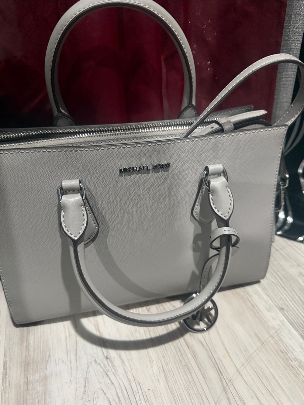 Michael Kors medium Saffiano Leather Satchel in Light Gray